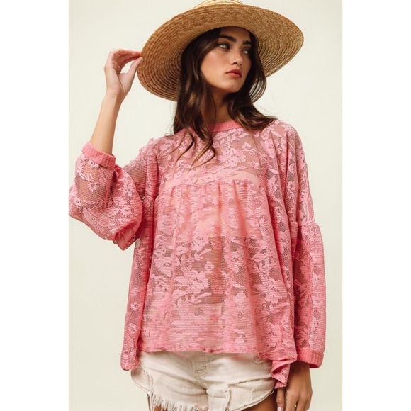 BiBi Pink Lace Top - Picture 8 of 9
